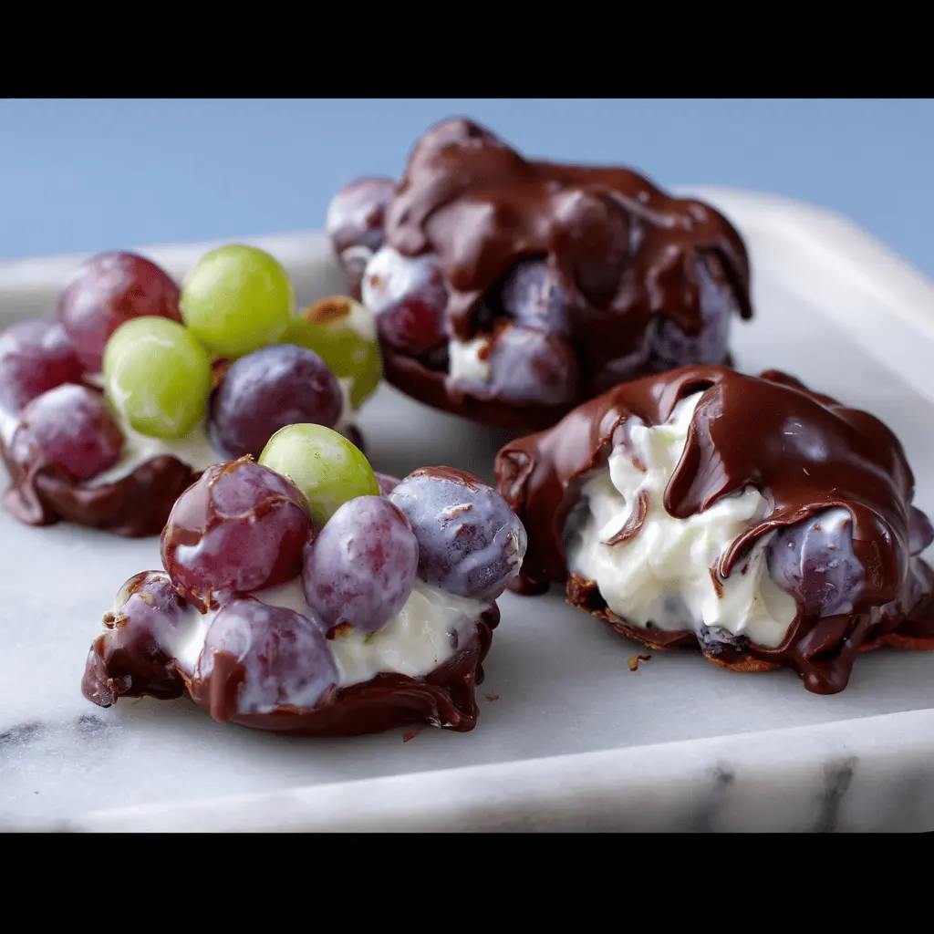 Chocolate-dipped frozen California grape and yogurt clusters bliss