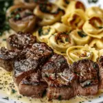Garlic Butter Steak with Cheesy Alfredo Tortellini