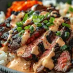 Korean BBQ Steak Rice Bowls with Spicy Cream Sauce