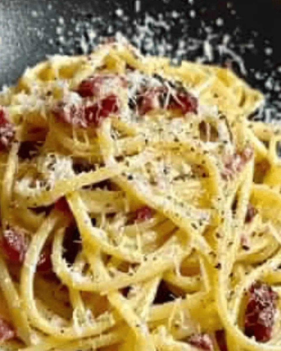 Stanley Tucci’s Pasta Carbonara with Turkey Bacon and Chicken Ham