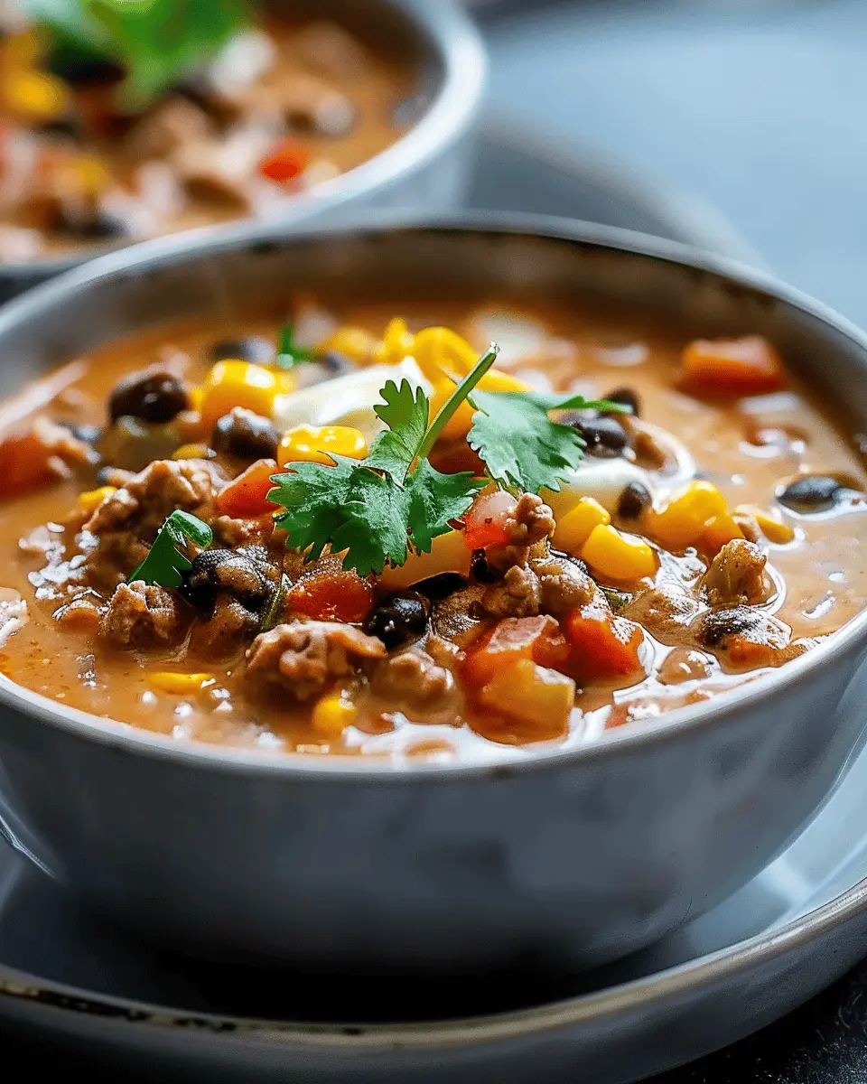 High Protein Creamy Taco Soup with Turkey Bacon and Beef Delight