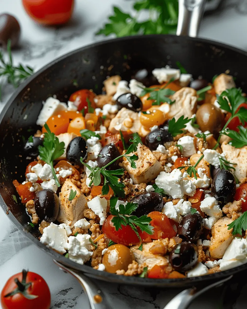 Mediterranean Keto Ground Chicken Skillet with Olives and Feta Magic