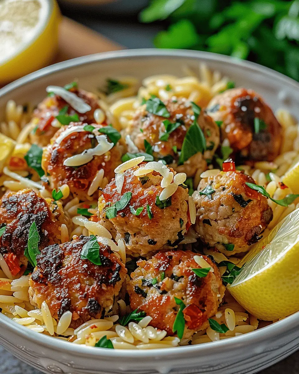Greek Chicken Meatballs: Juicy Delight with Zesty Lemon Orzo