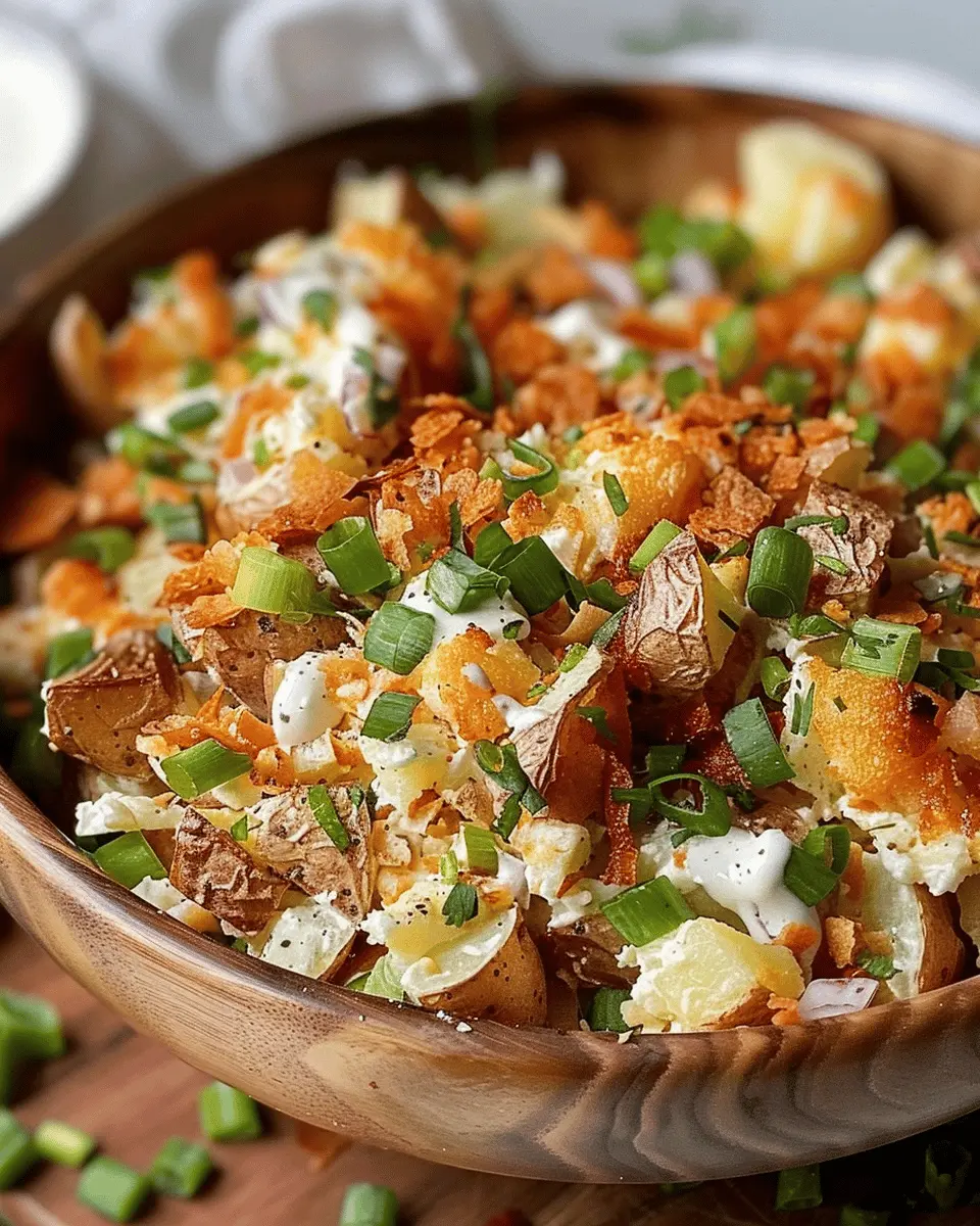 Crispy Smashed Potato Salad with Turkey Bacon and Chicken Ham