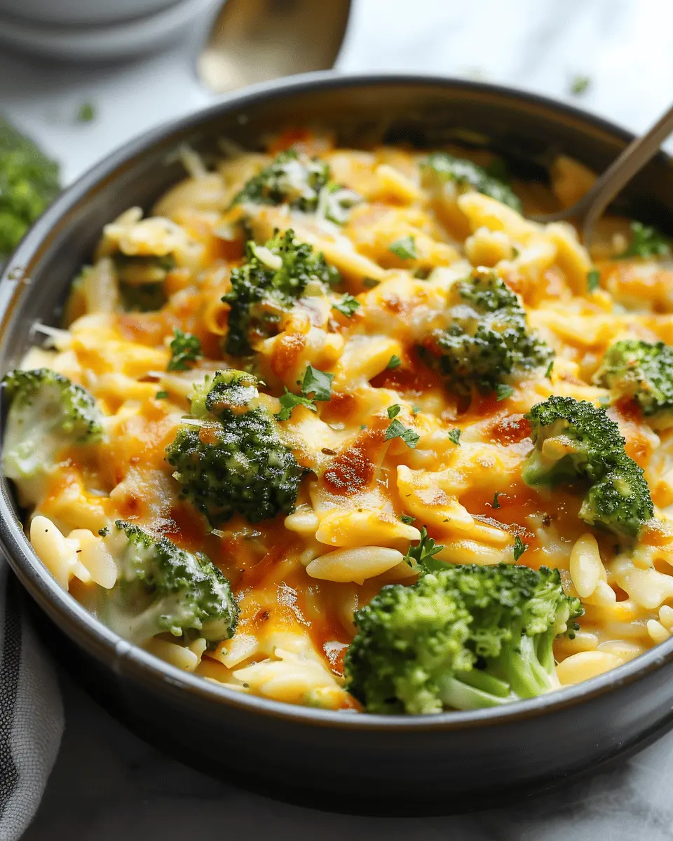 Creamy One-Pot Broccoli Cheddar Orzo with Savory Turkey Bacon