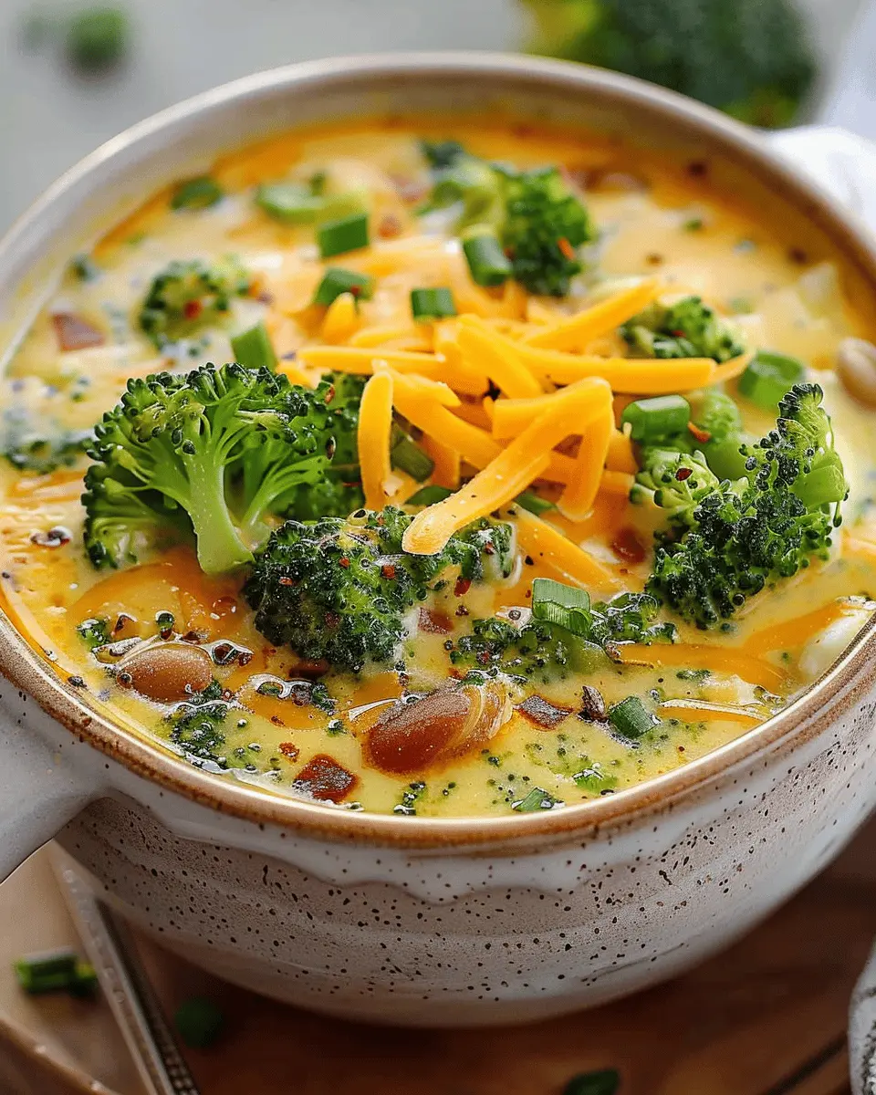 Loaded Broccoli Cheddar Soup: Indulgent Comfort with Turkey Bacon and Chicken Ham