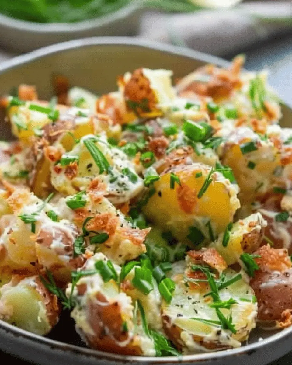 Crispy Smashed Potato Salad with Turkey Bacon and Chicken Ham