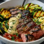 Grilled Steak Bowl with Sauce & Grilled Zucchini
