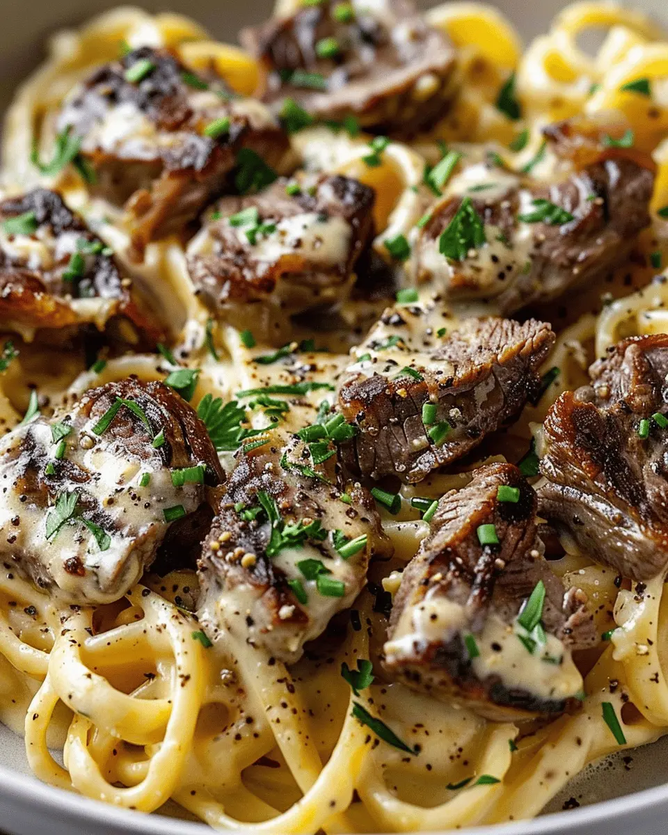 Creamy Steak Pasta Garlic Delight with Turkey Bacon Bliss