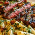 Cheesy Cajun Garlic Butter Steak with Creamy Rigatoni