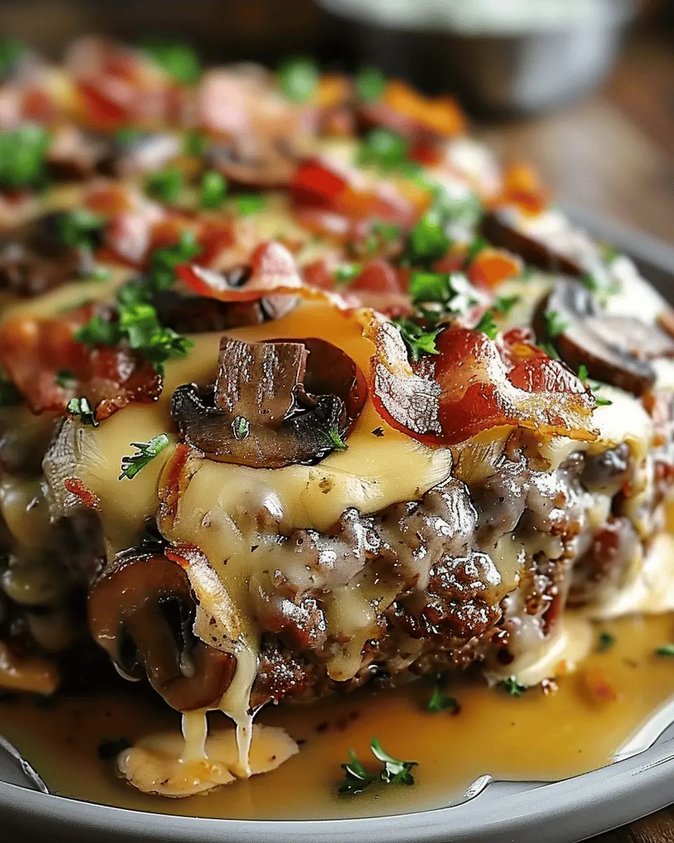 Sumptuous Turkey Bacon Mushroom Swiss Cheese Meatloaf Delight Recipe