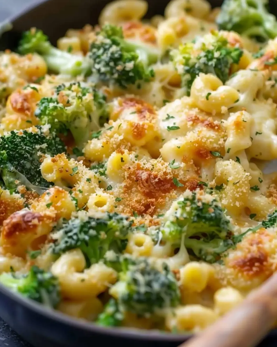 One Pot Healthy Broccoli Mac and Cheese with Turkey Bacon Delight