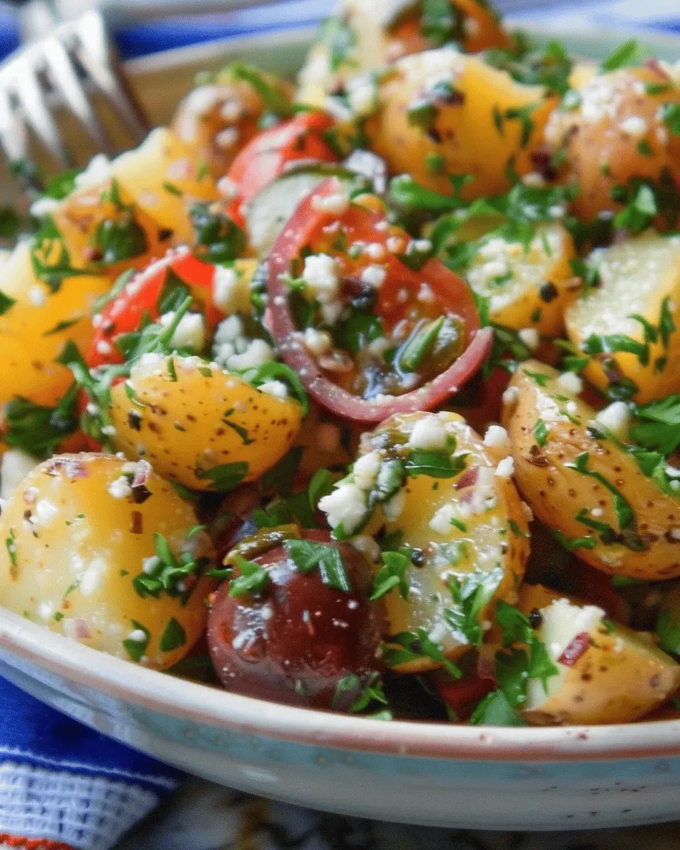 Amazing Mediterranean Potato Salad with Turkey Bacon Twist