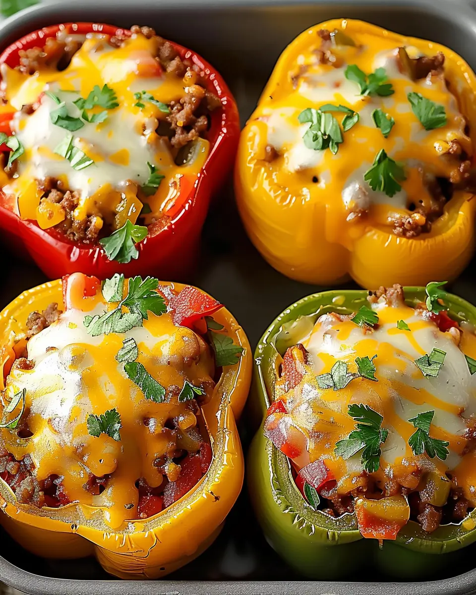 Satisfying Stuffed Bell Peppers: Juicy Ground Beef and Cheese Delight