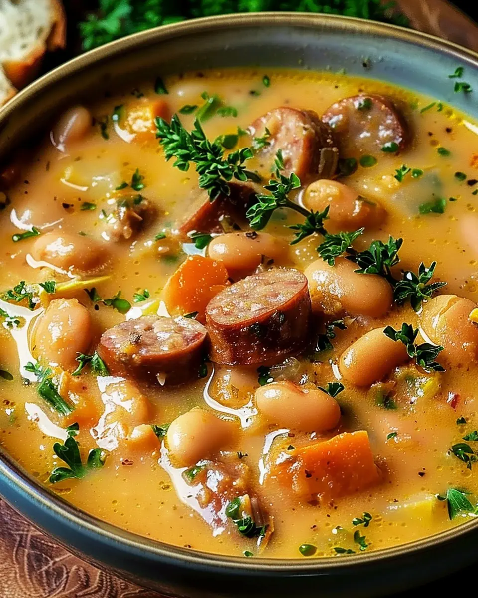 Cozy Creamy Bean Soup with Turkey Bacon and Chicken Ham Recipe