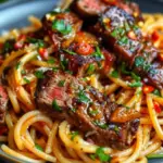 Sweet and Spicy Garlic Steak Pasta