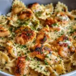 Mozzarella Garlic Butter Chicken Bowties in Cheesy Cream