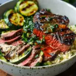 Grilled Steak Bowl with Sauce & Grilled Zucchini